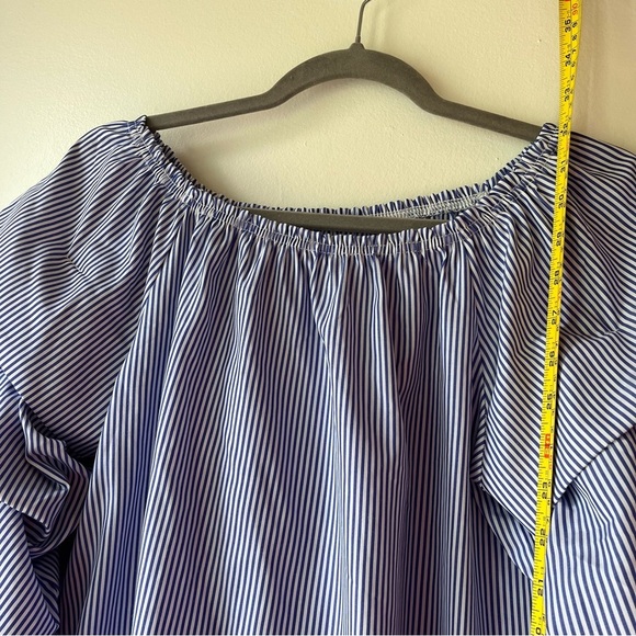Ruffle Sleeve Off Shoulder mini dress Blue White Stripe Cotton Blend M - Picture 6 of 10